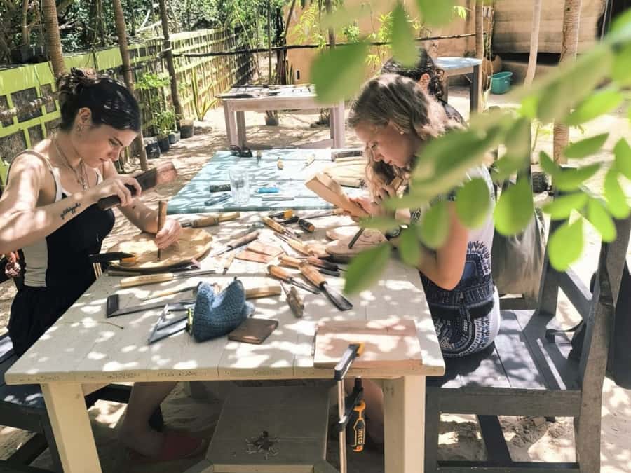 Beginner Swahili Woodcarving Classes with Woman Woodcarver - The Earth Love Healing Center Garden in Shela